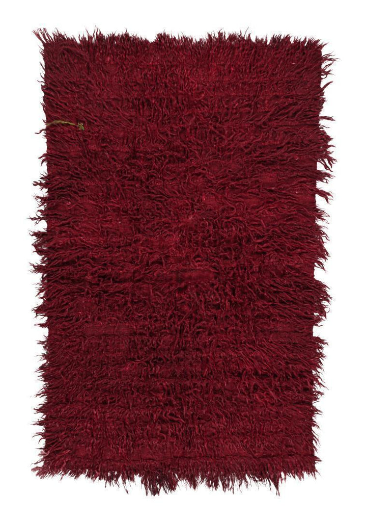 Vintage Tulu Shag Rug In Burgundy Pile