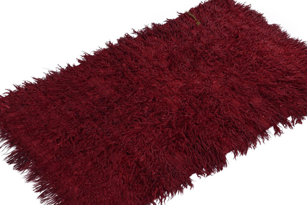 Vintage Tulu Shag Rug In Burgundy Pile