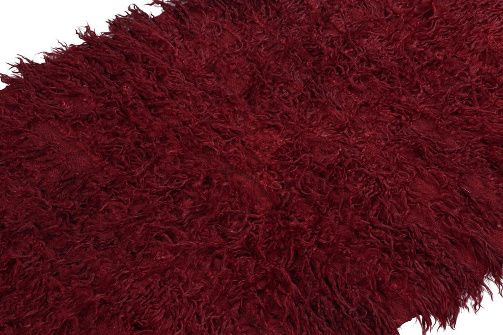 Vintage Tulu Shag Rug In Burgundy Pile