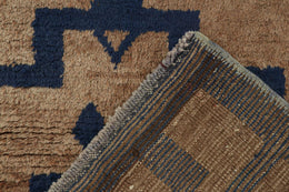 Vintage Tulu Shag Rug In Brown And Navy Blue Geometric Pattern