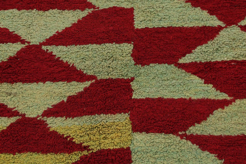 Vintage Tulu Shag Rug In Red And Light Green Geometric Pattern