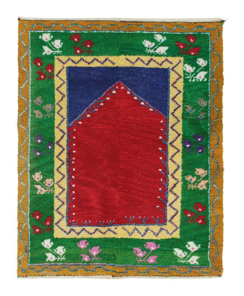 Vintage Tulu Shag Rug In With Red Open Field