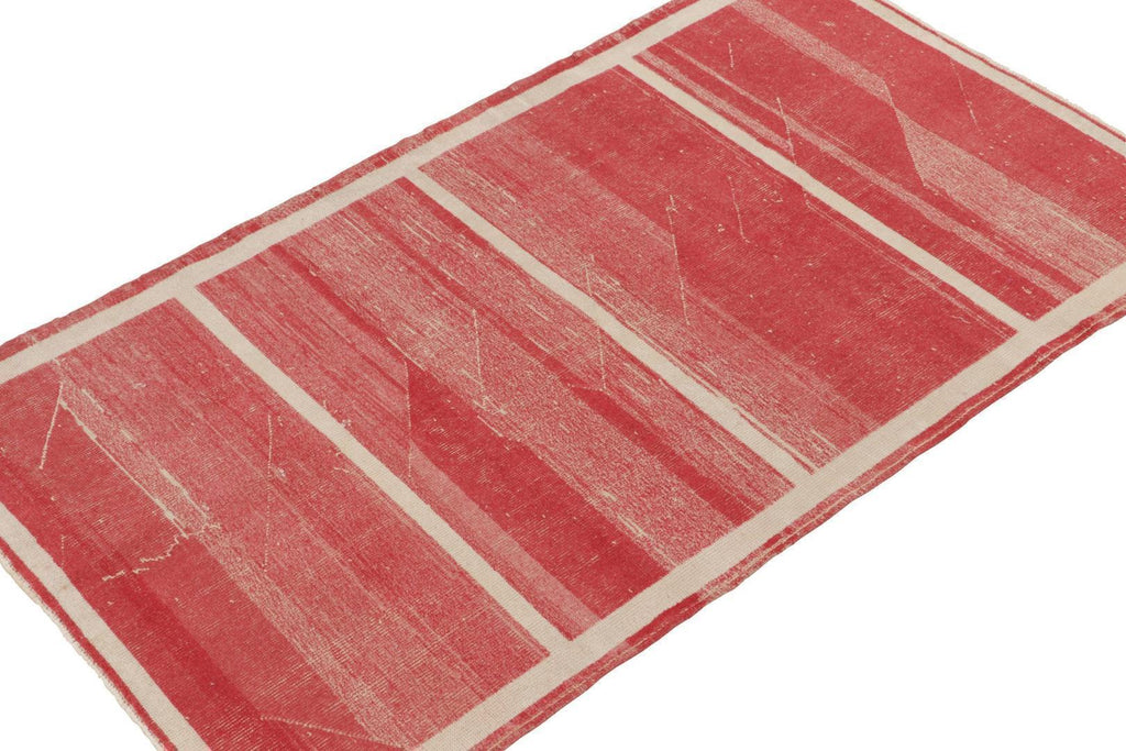 Vintage Rug In Red With Off White Stripe Patterns