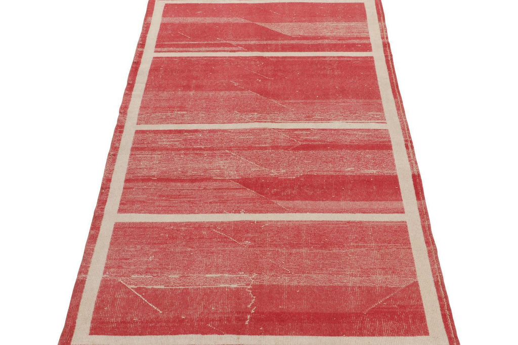 Vintage Rug In Red With Off White Stripe Patterns