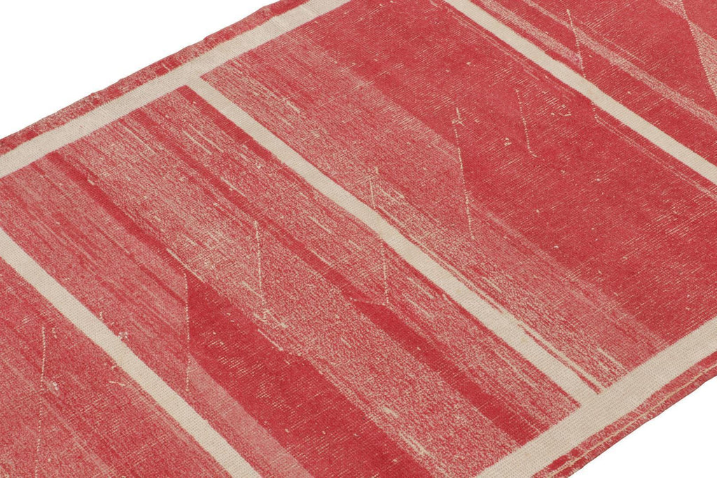 Vintage Rug In Red With Off White Stripe Patterns