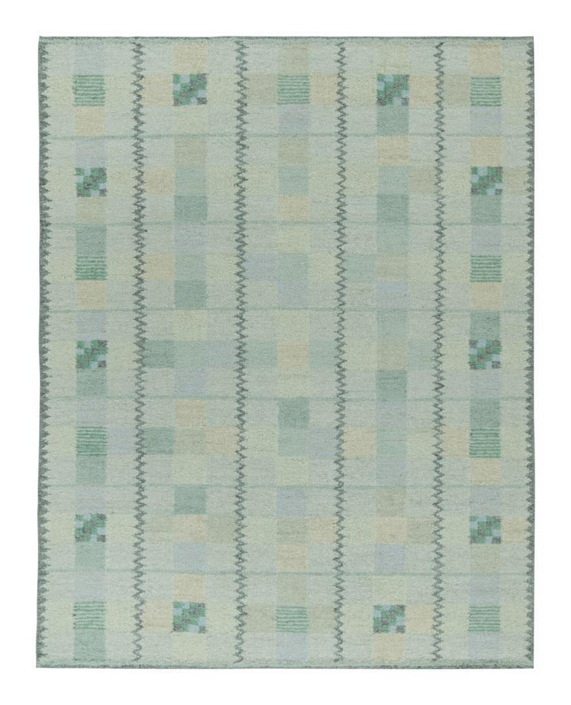 Scandinavian Rug with Patterns in Grey, Blue and Green