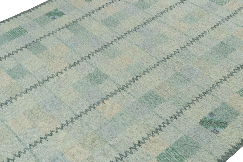 Scandinavian Rug with Patterns in Grey, Blue and Green