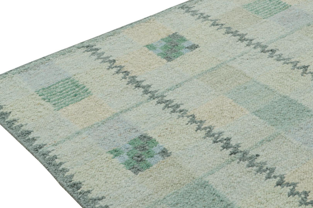 Scandinavian Rug with Patterns in Grey, Blue and Green