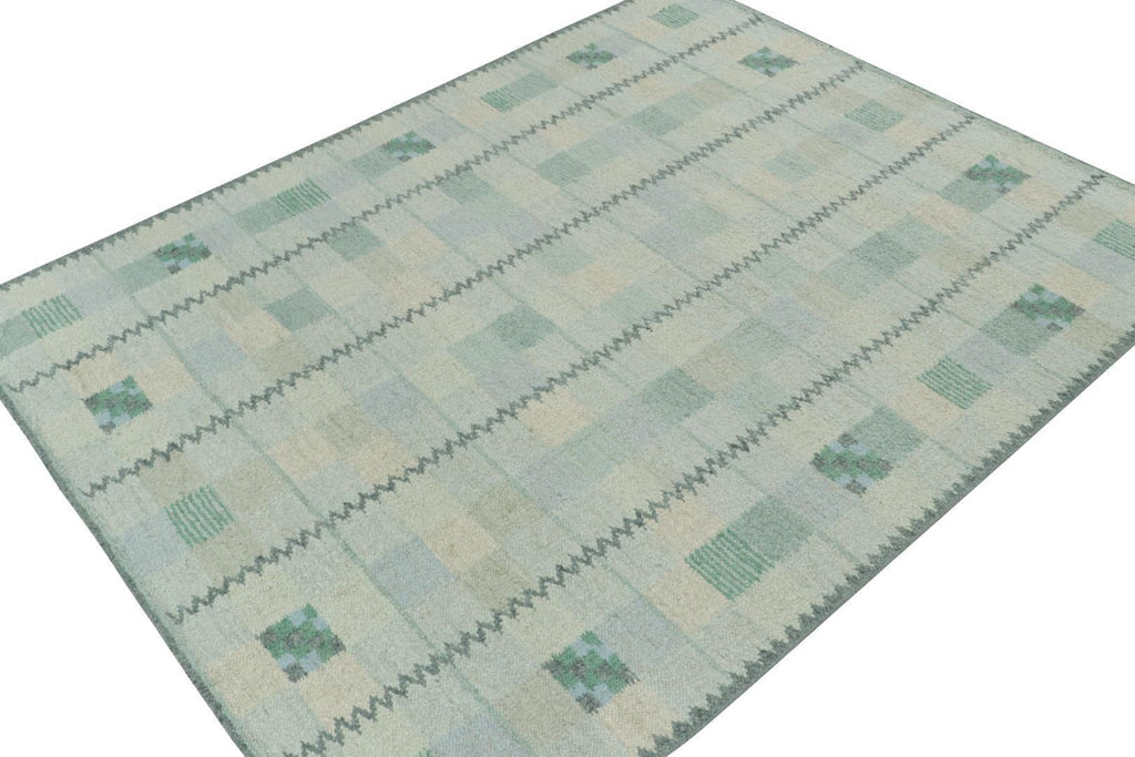 Scandinavian Rug with Patterns in Grey, Blue and Green