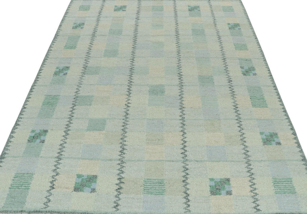 Scandinavian Rug with Patterns in Grey, Blue and Green