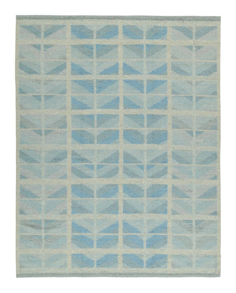 Scandinavian Rug With Geometric Patterns In Blue & Grey