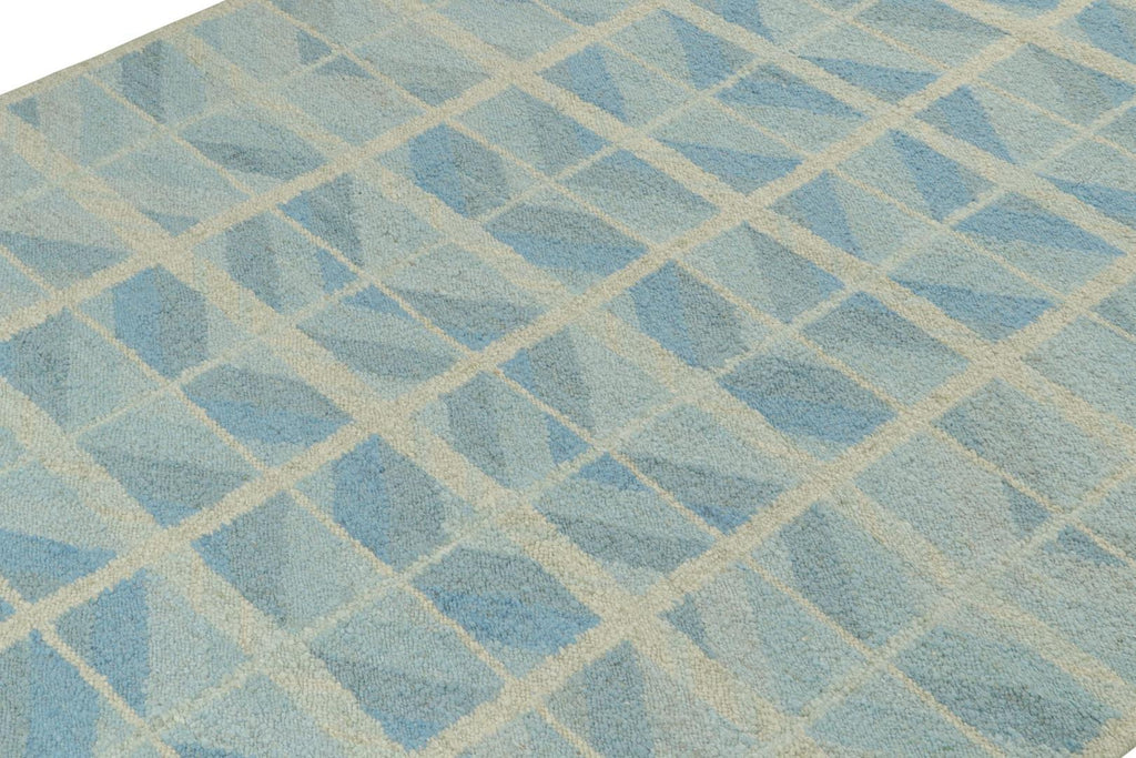 Scandinavian Rug With Geometric Patterns In Blue & Grey