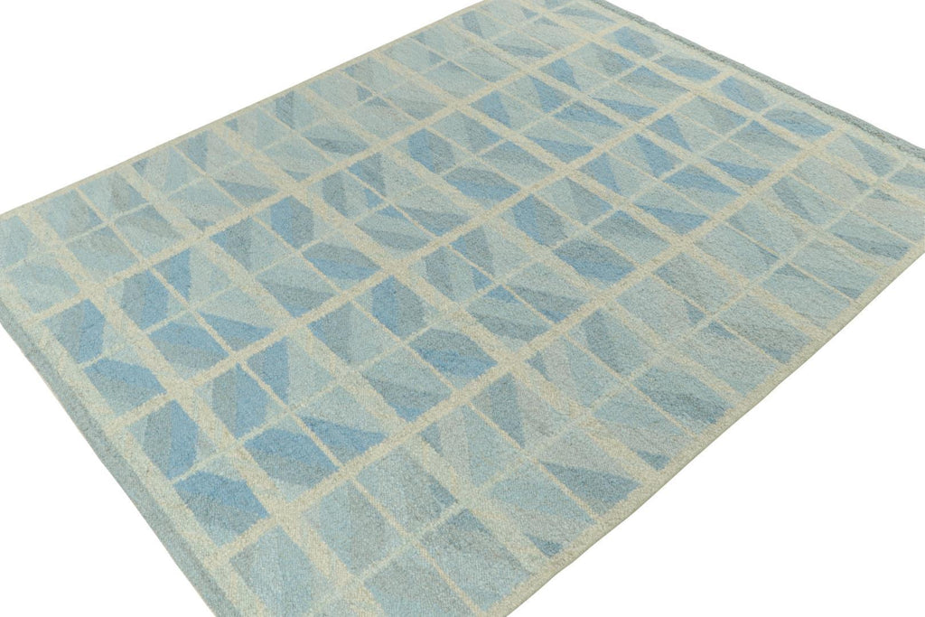 Scandinavian Rug With Geometric Patterns In Blue & Grey