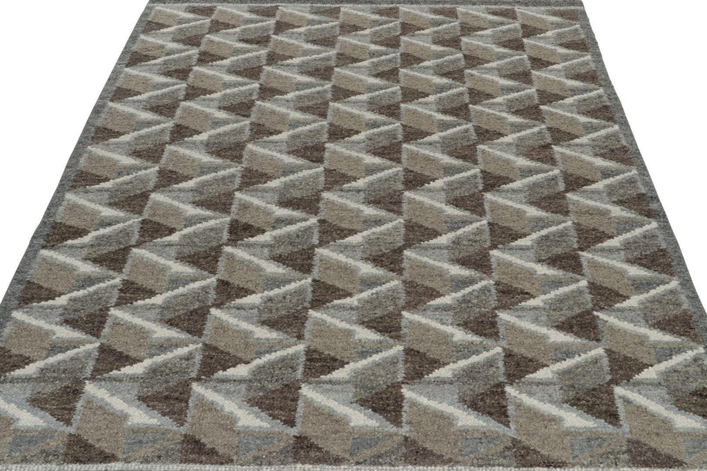 Scandinavian Rug in Brown, White and Grey Geometric Patterns