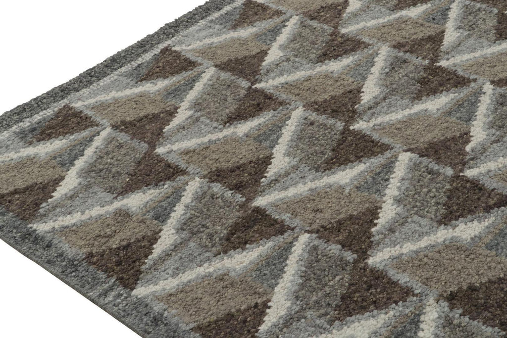 Scandinavian Rug in Brown, White and Grey Geometric Patterns