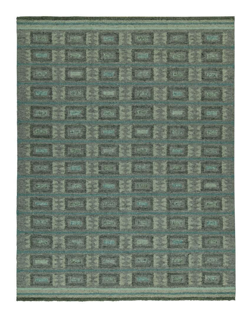 Scandinavian Rug With Gray And Blue Geometric Patterns 3x7