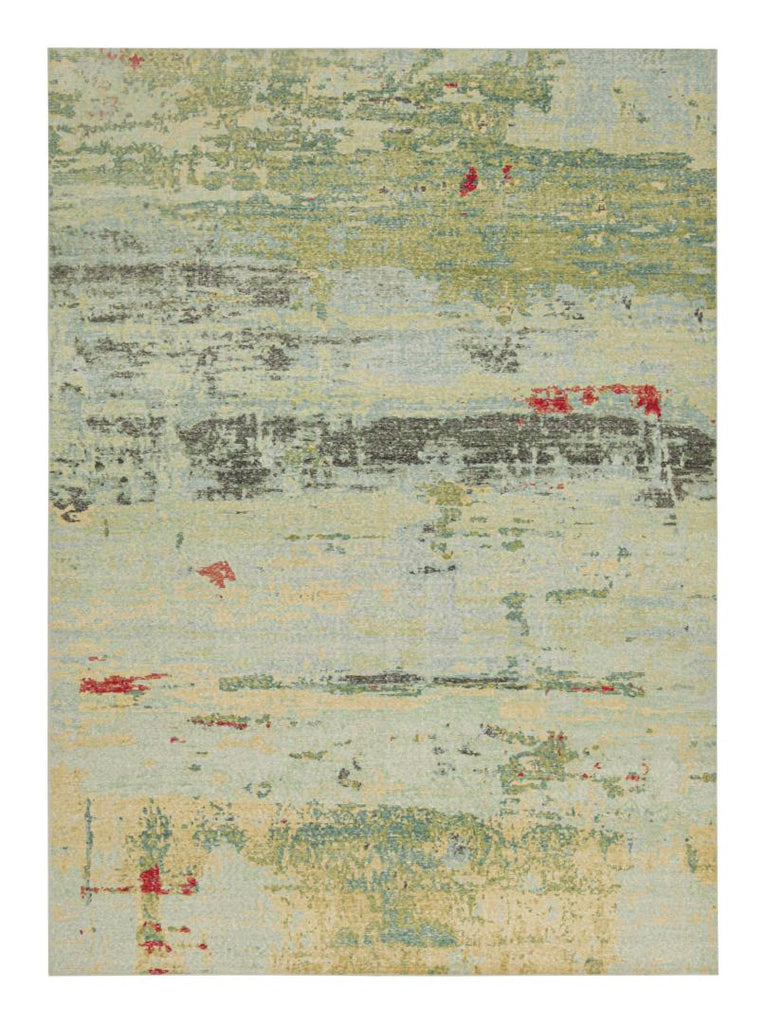 Distressed Style Abstract Rug in Green and Blue