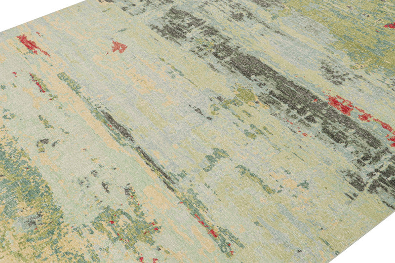 Distressed Style Abstract Rug in Green and Blue