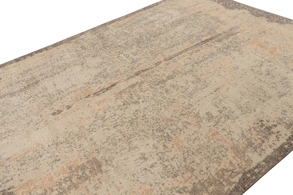 Distressed Abstract Rug in Beige and Grey Tones