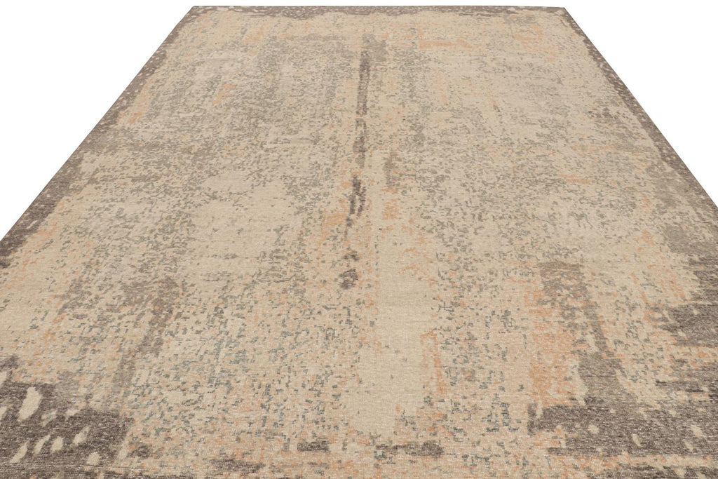 Distressed Abstract Rug in Beige and Grey Tones