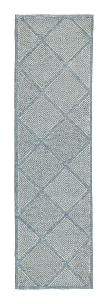 Scandinavian Rug In Blue With Silver Diamond Patterns