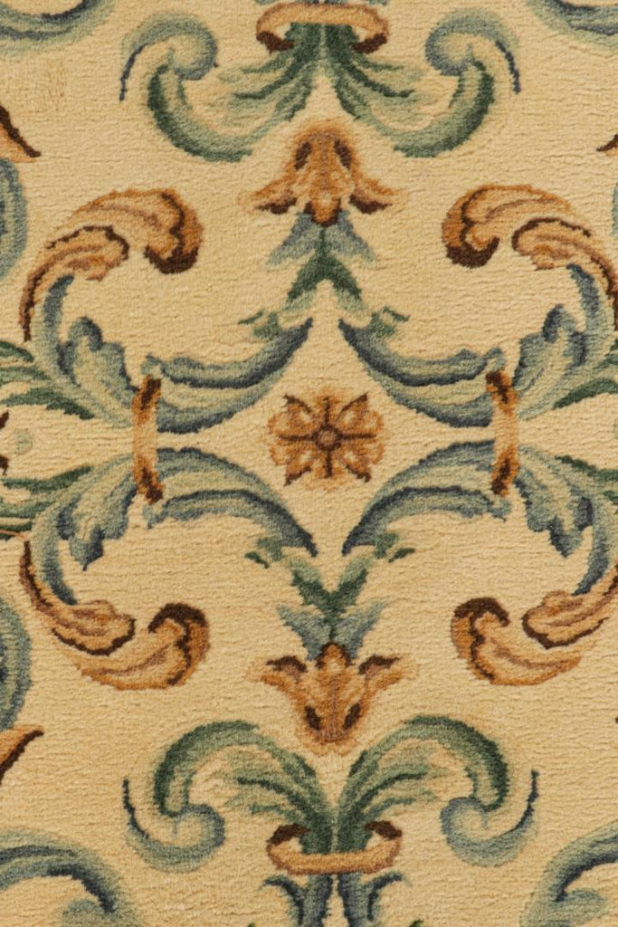 Vintage Savonnerie Runner In Beige With Blue Patterns