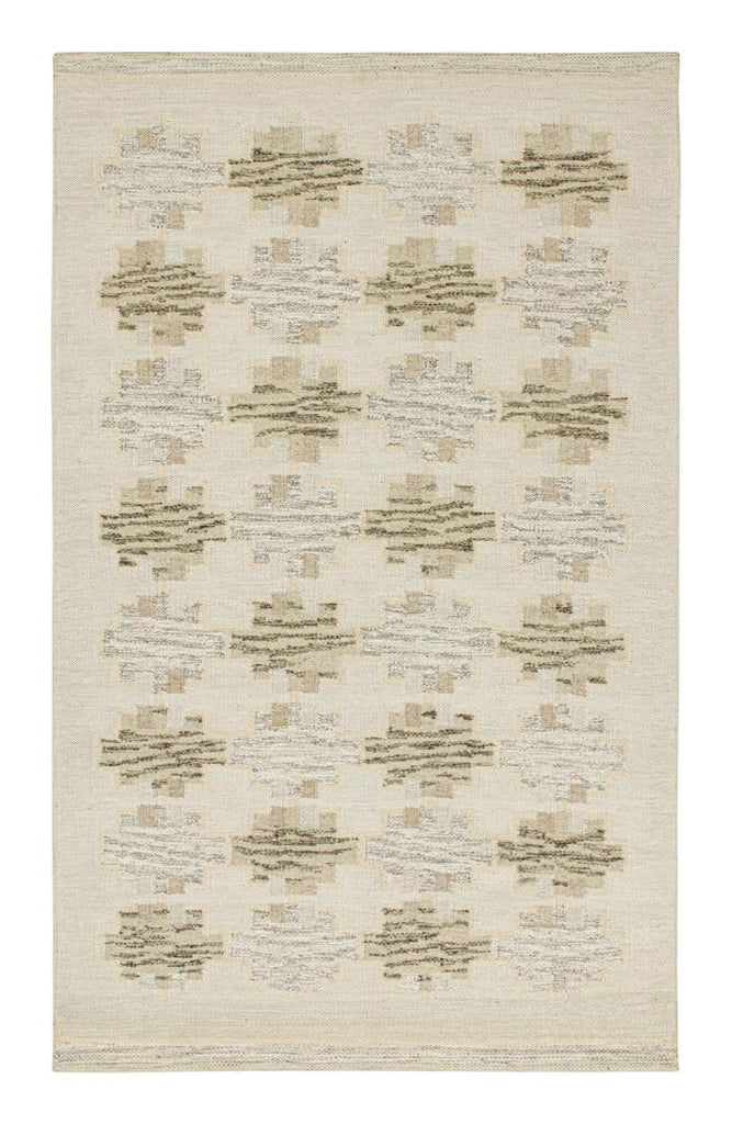 Scandinavian Rug With White & Beige Brown Geometric Patterns