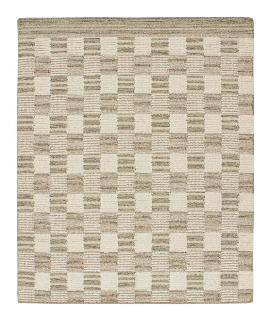 Scandinavian Rug In Beige Brown & White Geometric Pattern 6X7