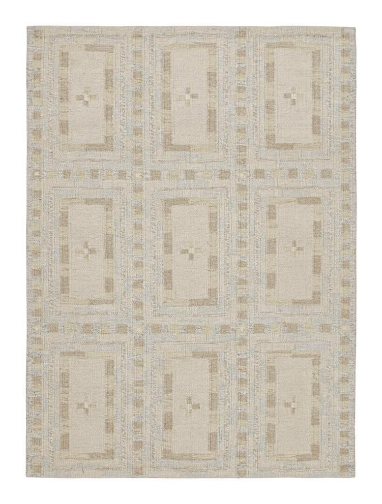 Scandinavian Rug In White With Beige Geometric Patterns