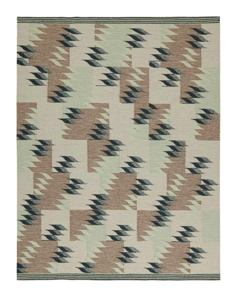 Scandinavian Rug With Beige Brown & Green Geometric Pattern