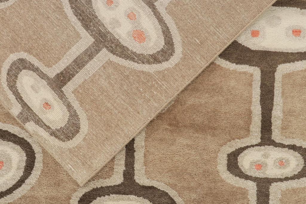 Mid-Century Modern Rug in Brown and Silver Geometric Pattern