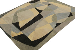 Mid Century Modern Rug in Grey with Geometric Patterns