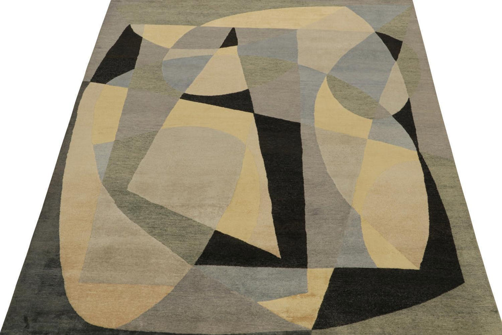Mid Century Modern Rug in Grey with Geometric Patterns