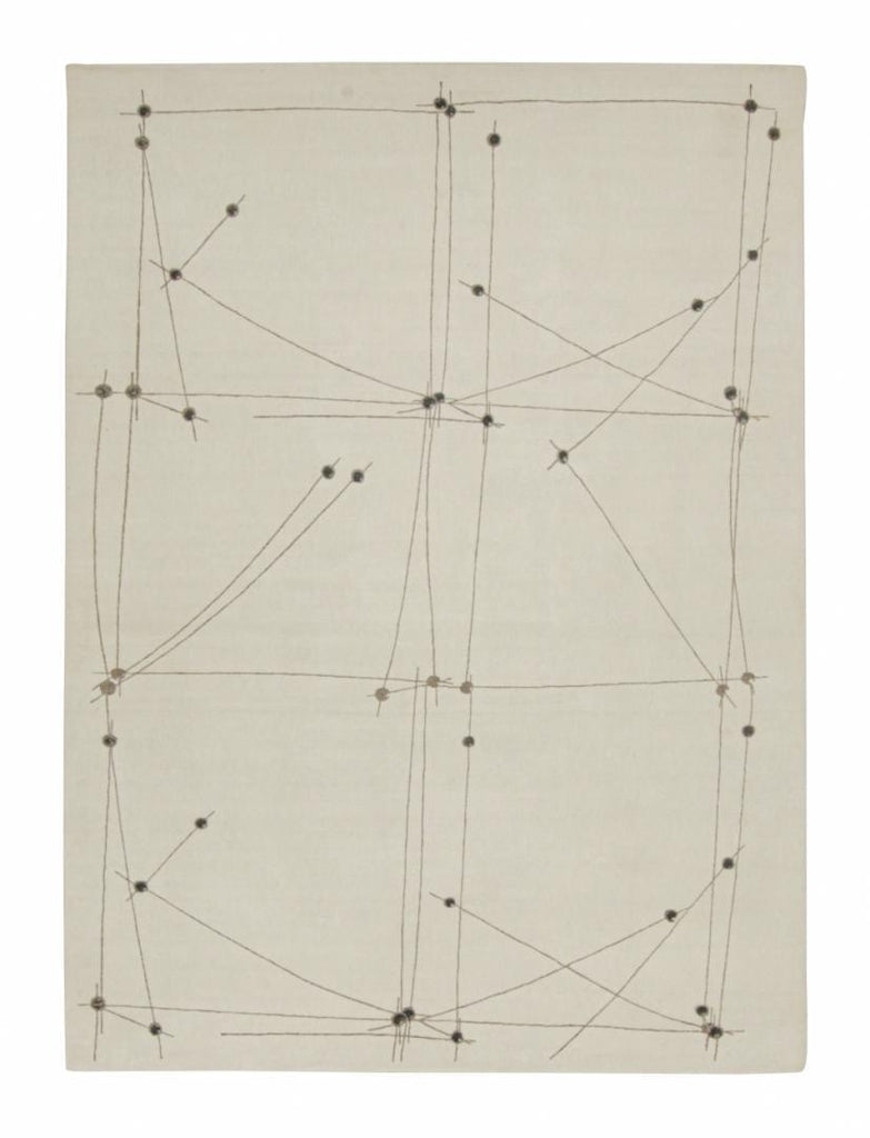 Mid-Century Modern Rug in White and Grey Geometric Pattern