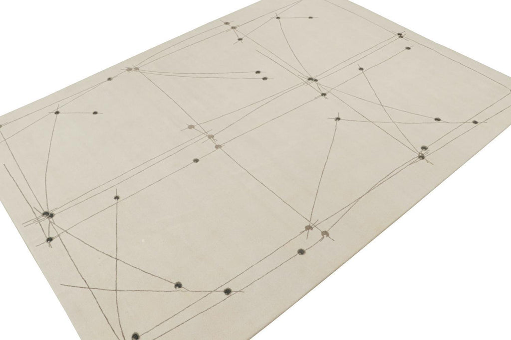 Mid-Century Modern Rug in White and Grey Geometric Pattern