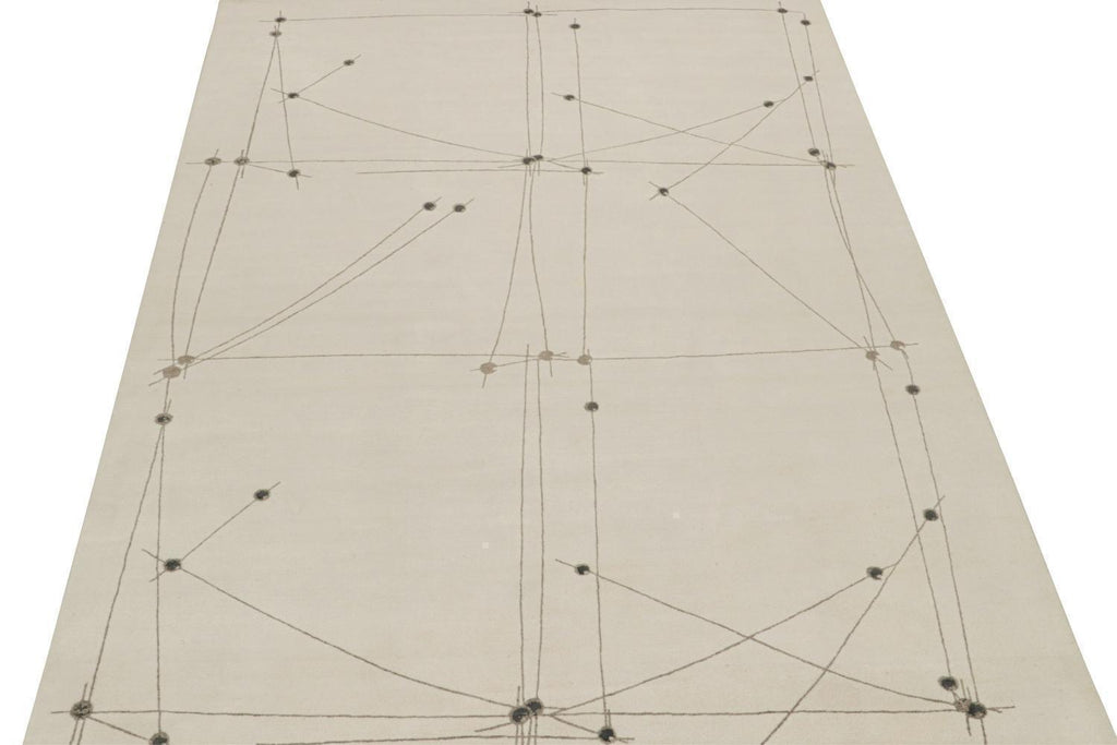 Mid-Century Modern Rug in White and Grey Geometric Pattern