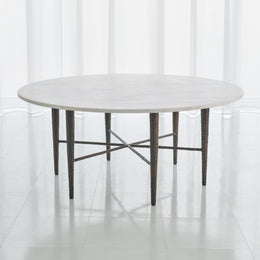 Hammered Cocktail Table, Bronze with White Marble