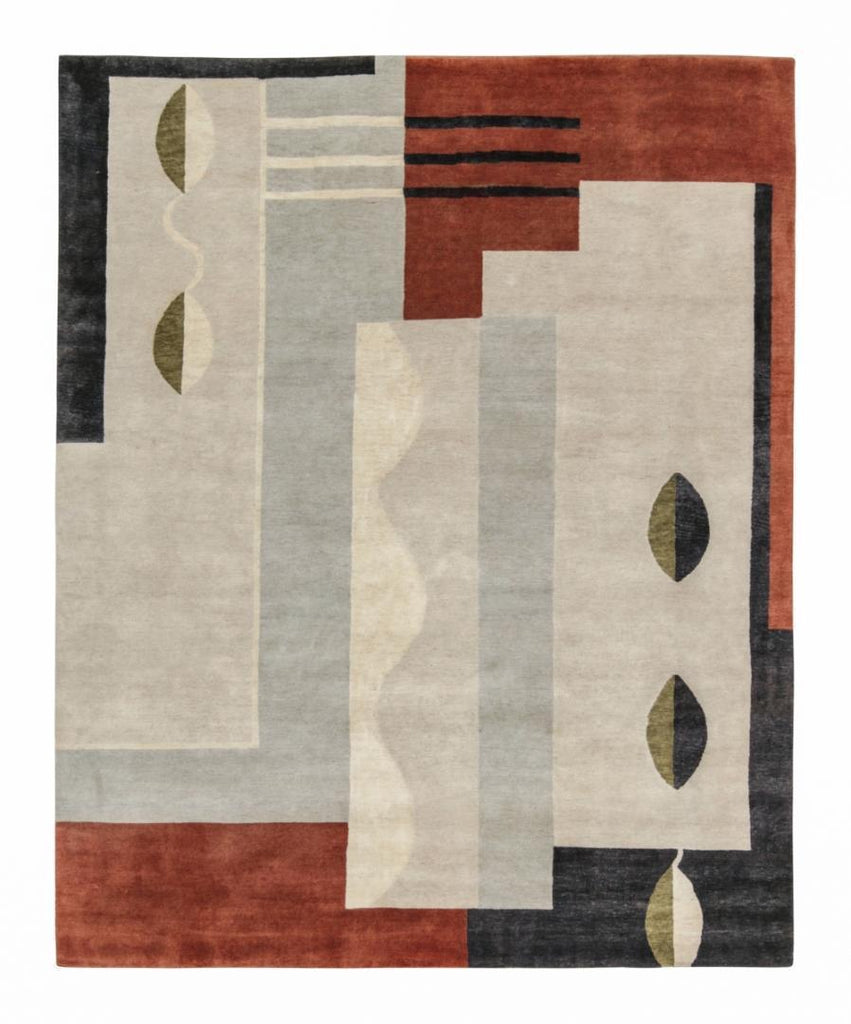 French Art Deco Rug in Grey, Brown and Black Geometric Pattern