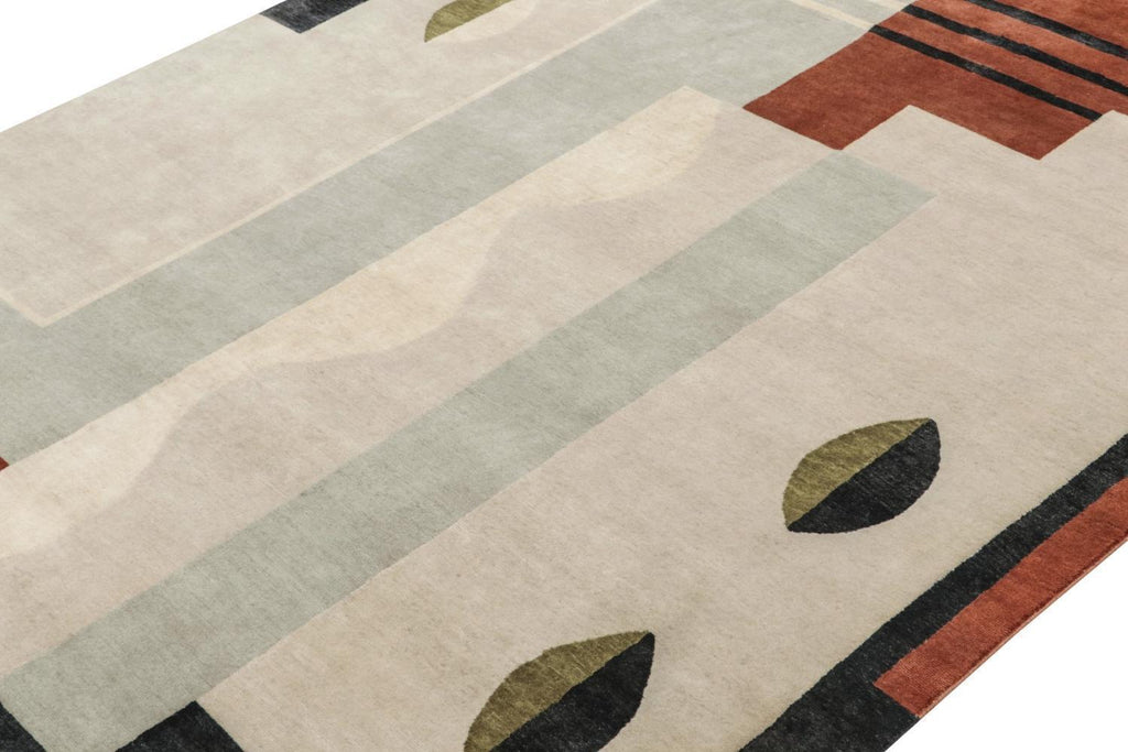 French Art Deco Rug in Grey, Brown and Black Geometric Pattern