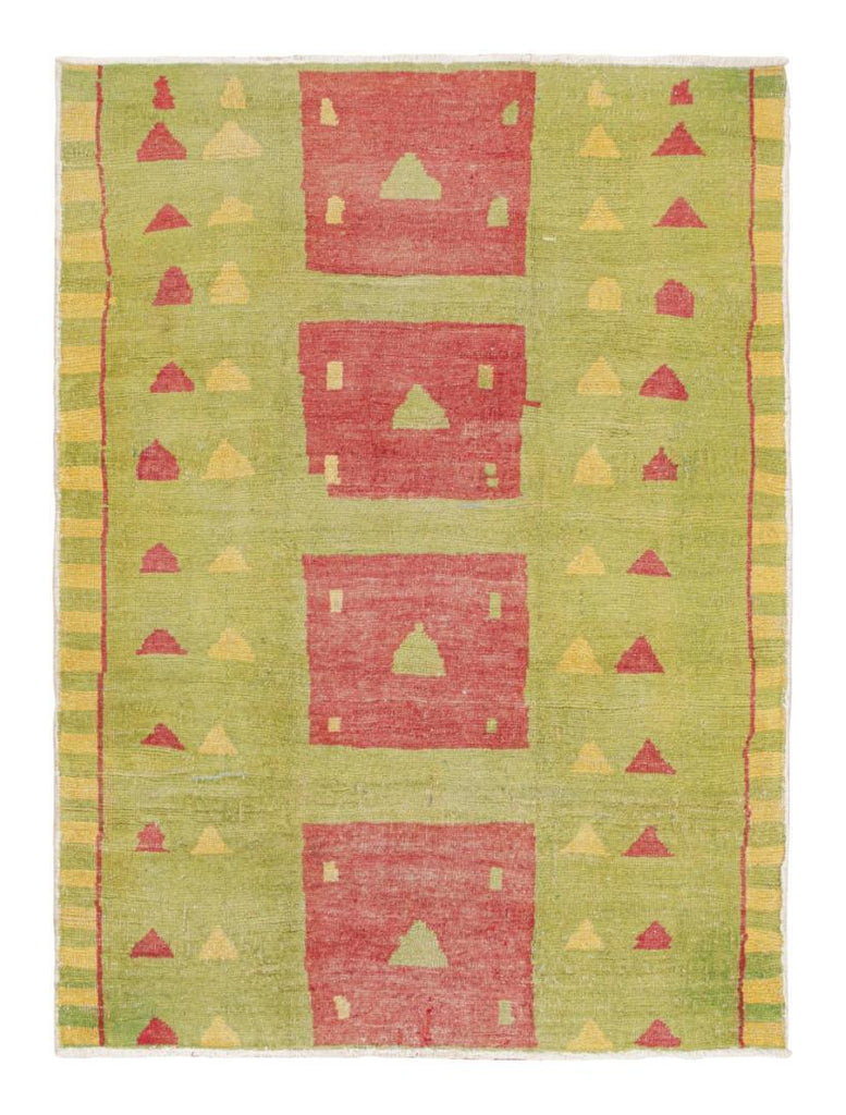 Vintage Zeki Muren Rug In Green Red And Gold Geometric Patterns