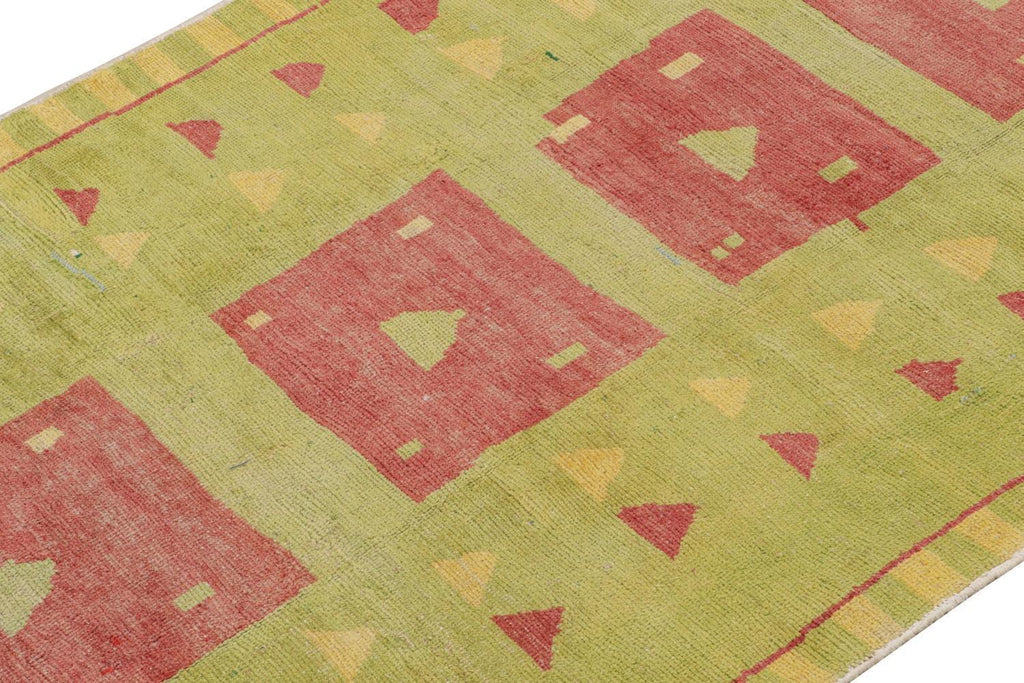 Vintage Zeki Muren Rug In Green Red And Gold Geometric Patterns