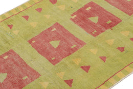 Vintage Zeki Muren Rug In Green Red And Gold Geometric Patterns