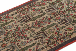 Vintage Runner In Beige With Green And Red Floral Patterns