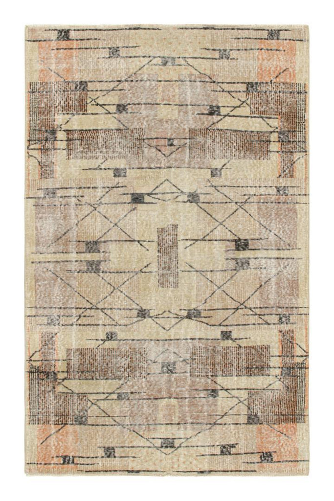 Vintage Zeki Muren Rug In Beige Brown With Geometric Patterns