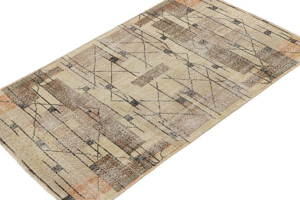 Vintage Zeki Muren Rug In Beige Brown With Geometric Patterns