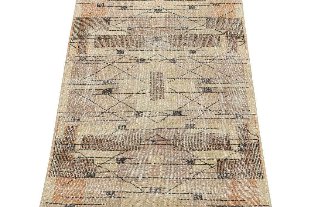 Vintage Zeki Muren Rug In Beige Brown With Geometric Patterns