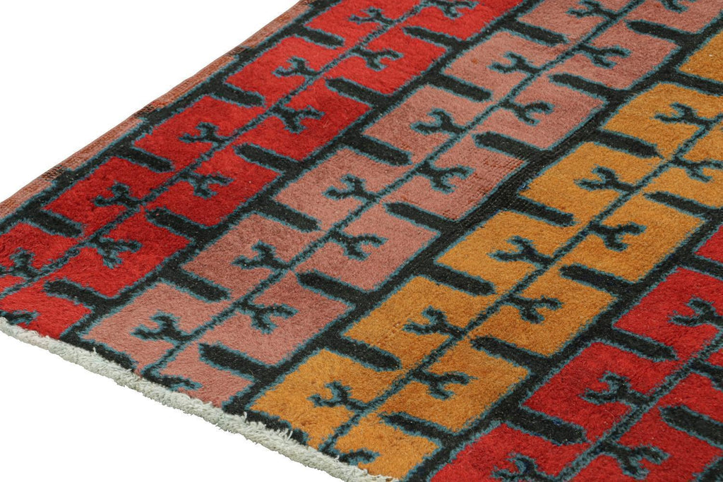 Vintage Zeki Muren Rug In Ochre Red And Pink Geometric Patterns