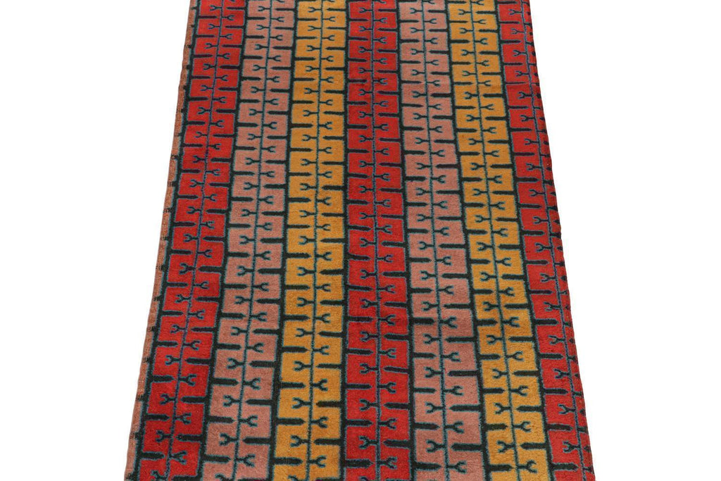 Vintage Zeki Muren Rug In Ochre Red And Pink Geometric Patterns