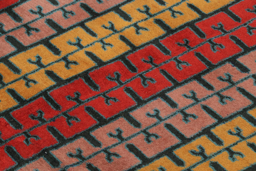 Vintage Zeki Muren Rug In Ochre Red And Pink Geometric Patterns