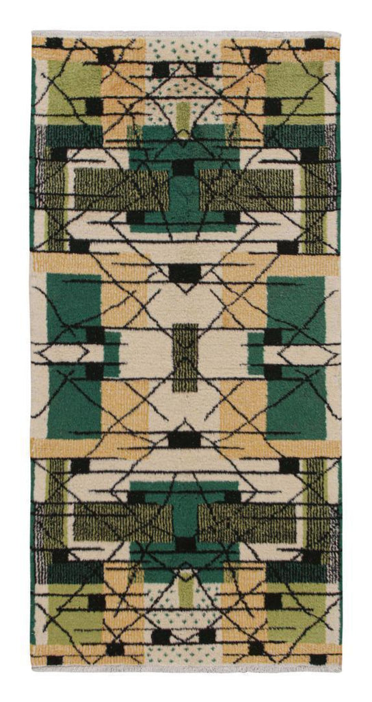 Vintage Zeki Muren Runner In Beige Gold & Green Patterns